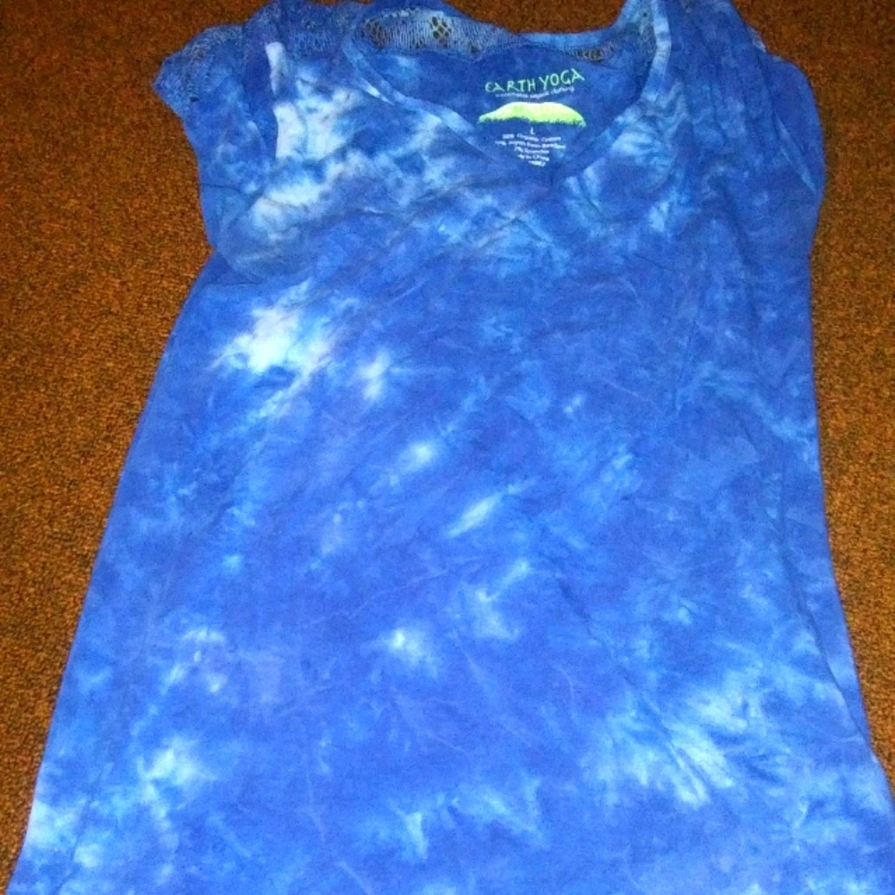 Earth yoga tie dye crochet detail bamboo top